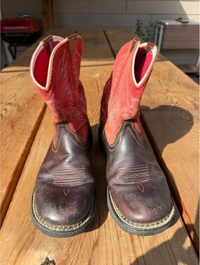 Ariat Red and Brown Leather Western Boots Size 10
